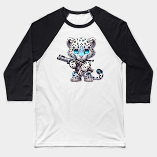 Armored Cute Snow Leopard Holding a Riffle Baseball T-Shirt